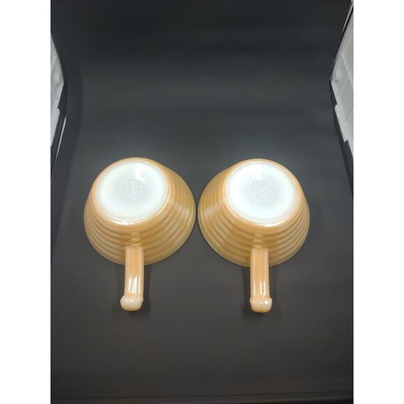 Vintage Fire King Bee Hive Handled Peach Luster Soup Bowl Oven Ware Set Of 3 - Picture 5 of 13